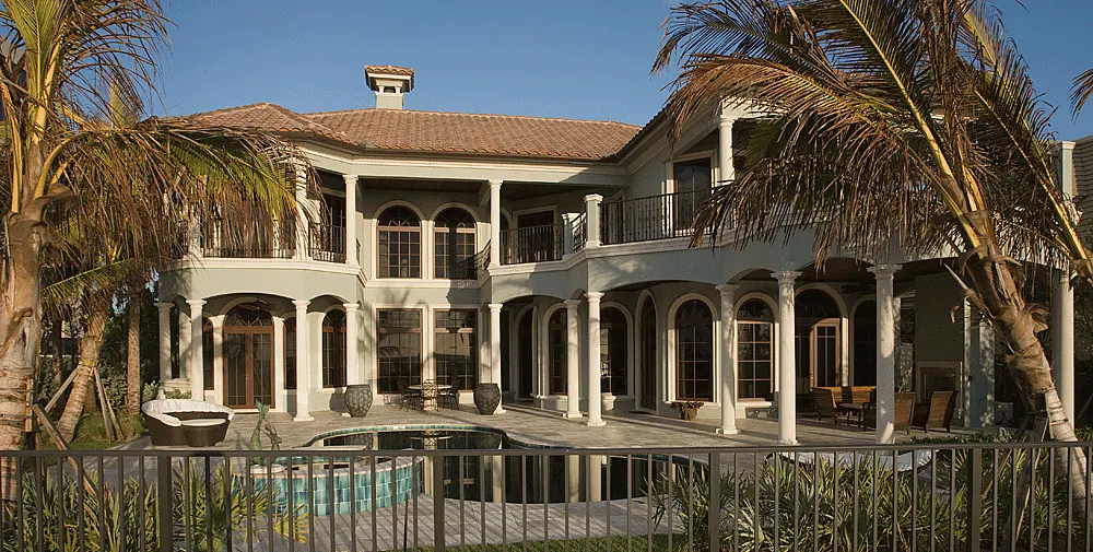 Rear of a Mediterranean house with arched loggias