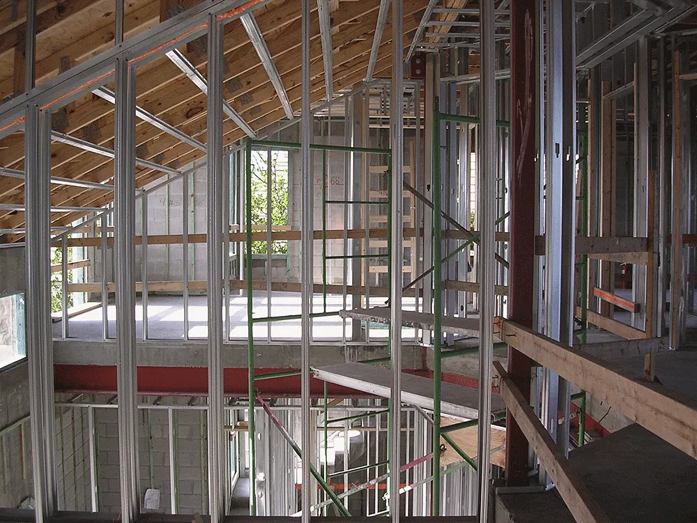 Steel framing inside a house under construction